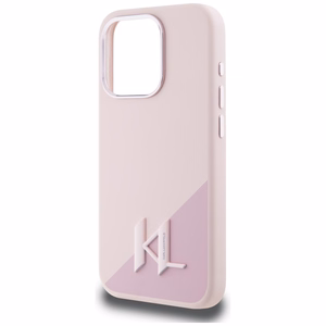 Karl Lagerfeld Silikonais Shadow Metal Initial MagSafe viedtālruņa apvalks iPhone 15 Pro Max rozā