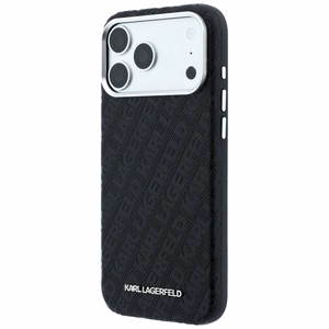 Karl Lagerfeld Grained Allover Logo Metal Elongated MagSafe maciņš iPhone 18 Pro / 17 Pro, melns