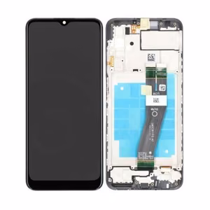 LCD ekrāns Samsung A037G A03s 2021 (lielā izmēra Eiropas versija) ar skārienjutīgo ekrānu un rāmi melns oriģināls (service pack)