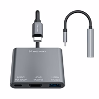 Hub Wozinsky WHCH-01 USB-C PD 100W HDMI 4K@30Hz USB-A 10Gbps - pelēks