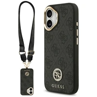 Guess 4G Strass Logo & Big Strap Metal Buttons Magnētiskais apvalks iPhone 17 - melns