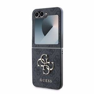 Guess Ādas 4G Metāla Logotips Viedtālruņa apvalks Samsung Galaxy Z Flip 6 - Melna