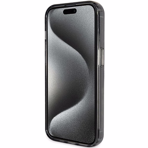Guess viedtālruņa apvalks ar statīvu Ring Stand Script Glitter magnētiskais iPhone 15 Pro Max - melns