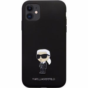 Karl Lagerfeld KLHCN61SMHKNPK viedtālruņa apvalks iPhone 11 / Xr - melns silikona Ikonik metāla piespraude