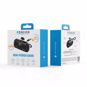 Forever mini portatīvais lādētājs MTB-100 22.5W 5000 mAh USB C melns