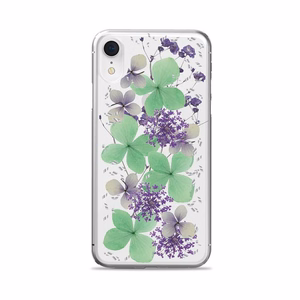Puro Glam Hippie Chic vāciņš ierīcei iPhone XR, ar īstām zaļām ziedlapiņām