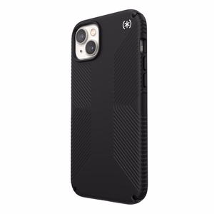 Speck Presidio2 Grip MagSafe vāciņš ierīcei iPhone 14 Plus, ar neslīdošu satvērienu, “Black / Black / White” krāsu kombinācija
