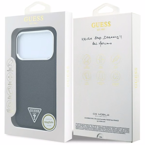 Guess Grained Triangle Logo MagSafe maciņš iPhone 17 Pro Max / 18 Pro Max, melns