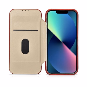 iCarer CE Premium ādas folio vāciņš iPhone 14 Plus ar MagSafe magnētisku flip vāciņu - sarkanā krāsā