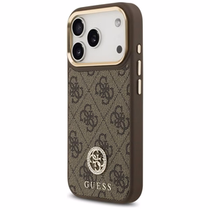 Guess чехол для iPhone 17 Pro совместимый с MagSafe GUHMP17LP4GRMDEW (PU W/ 4G Strass Logo) коричневый