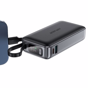 Acefast M7-10000 PD30W Portatīvais lādētājs ar iebūvētu kabeli - melns