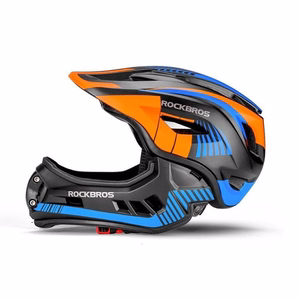 Rockbros TT-32SOBL-M bērnu velosipēda ķivere ar noņemamu zoda aizsargu, M izmērs - melna un oranža
