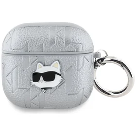 Austiņu apvalks AirPods 4 Karl Lagerfeld Monogram Choupette Head – sudrabains