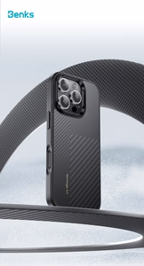 Benks Montage magnētiskais Armor Pro Kevlar apvalks ar metāla rāmi 600D+1500D (MF65) iPhone 16 Pro melns (ar kameras vadības pogu)
