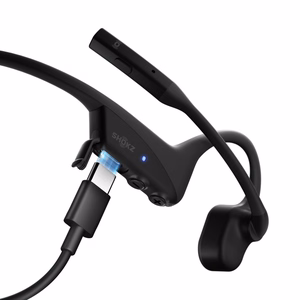 SHOKZ OpenComm2 2025 bezvadu Bluetooth kaulu vadīšanas austiņas videokonferencēm ar USB-C uzlādes portu, trokšņu slāpēšanas mikrofonu, melnas