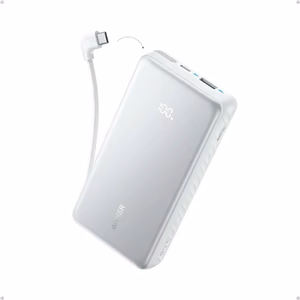 Balts ārējais akumulators Anker Zolo, 22,5 W, 20000 mAh, USB-C, iebūvēts USB-C kabelis
