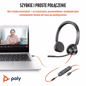 HP Poly Blackwire 3325 Stereo Microsoft Teams sertificētas USB-C austiņas +3,5 mm kontaktdakša + USB-C/A adapteris