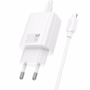 Lādētājs Hoco N63 30W GaN USB-C/USB-A + USB-C uz Lightning kabelis 1.0m, balts