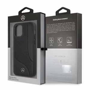 Mercedes Ādas perforētās zonas viedtālruņa apvalks iPhone 12 Pro Max - melns