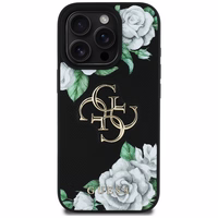 Guess Grained Roses Big 4G logo viedtālruņa apvalks iPhone 16 Pro - melns