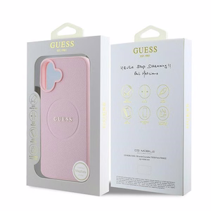 Viedtālruņa apvalks Guess Grūdēts zelta gredzens MagSafe iPhone 16 Plus - rozā