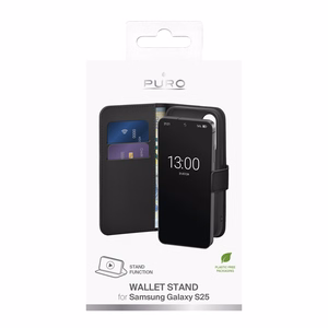 Puro atverams viedtālruņa apvalks ar maku Samsung Galaxy S25 - melns