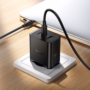 tālruņa lādētājs Hoco 2x USB C + USB A QC3.0 PD 3A 65W + datu kabelis USB C to USB C N75 melns