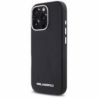 Karl Lagerfeld Saffiano pilnībā pārklāts iegarena metāla logotipa magnētiskais viedtālruņa apvalks iPhone 16 Pro - melns