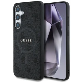 Guess Ādas 4G Krāsains Gredzens Klasiskais Logotips Magnētiskais Viedtālruņa apvalks Samsung Galaxy S25 Plus melna