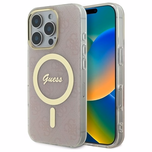 Guess IML 4G Magnētiskais viedtālruņa apvalks iPhone 16 Pro - rozā