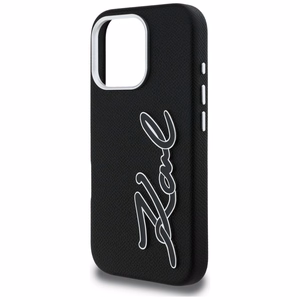 Karl Lagerfeld FW Grained Signature Logo Maciņš iPhone 16 Pro Max - melns