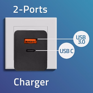 Qoltec 52382 GaN POWER PRO lādētājs | 1xUSB type C | 1xUSB A | 100W | 5-20V | 1.5-5A | PD | melns