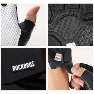Rockbros TLS004 ROAD TO SKY īsie triecienus slāpējošie riteņbraukšanas cimdi, M izmērs – balti