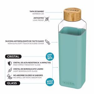 Quokka Storm stikla ūdens pudele, 700 ml, zilganzaļa