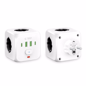 Tech-Protect PCL3x4 pagarinātājs, 2x USB-A, 2x USB-C, 3x AC Schuko tips - balts
