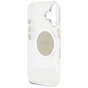 Guess IML Metal Colored Circle Classic Logo Magnētiskais viedtālruņa apvalks iPhone 16 - pelēks