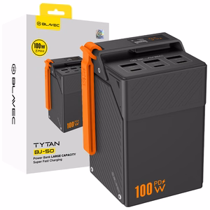 Blavec BJ-50 Tytan ārējais akumulators, 50 000 mAh, 100 W, 3× USB-C + 3× USB-A (PBBJ50C), melns