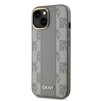 DKNY Ādas rūtainais mono raksts Magnētiskais viedtālruņa apvalks iPhone 14 - bēša