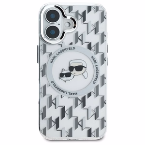 Karl Lagerfeld IML Monogram Karl & Choupette Head Magnētiskais viedtālruņa apvalks iPhone 16 - caurspīdīgs