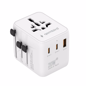 Gembird TPA-1A2C20-01-W universāls ceļojumu barošanas adapteris, 20 W, balts