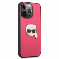 Karl Lagerfeld Ādas Ikonik Karl's Head Metāla apvalks iPhone 13 Pro / 13 6,1\" - rozā