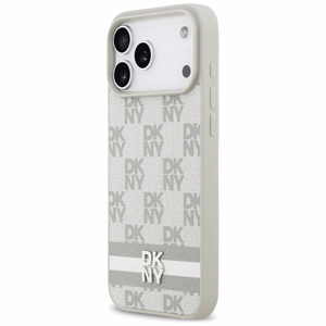 DKNY rūtainais ar drukātām svītrām viedtālruņa apvalks iPhone 17 Pro Max - bēšs