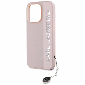 Karl Lagerfeld Saffiano ar rhinestones un šarma viedtālruņa apvalks iPhone 15 Pro Max - rozā