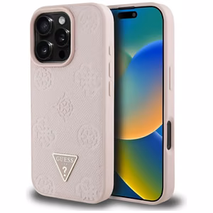 Guess Grained Hot Stamp Peony Triangle Logo MagSafe iPhone 16 Pro Case - Pink