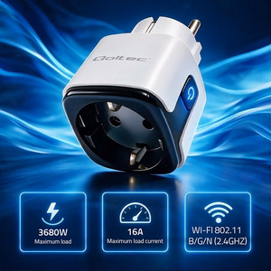 Qoltec 52710 viedā Wi-Fi kontaktligzda 16 A ar taimeri un enerģijas skaitītāju, Tuya/Smart Life/Amazon Alexa/Google Assistant
