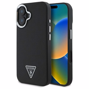 Guess GUHMP16MPGTSPSK iPhone 16 Plus 6.7" melns/melns cietais apvalks Graudains Trīsstūris MagSafe