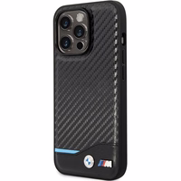 BMW Leather Carbon maciņš iPhone 13 Pro / 13 - melns