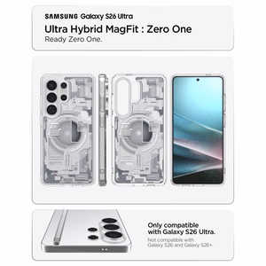 Spigen Ultra Hybrid Mag Zero One vāciņš ierīcei Samsung Galaxy S26 Ultra, ar MagSafe, caurspīdīgs un balts