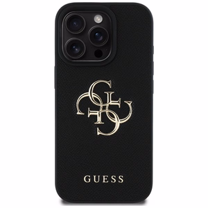 Guess graudainais lielais 4G logotips mazais klasiskā logotipa apvalks iPhone 16 Pro Max - melns