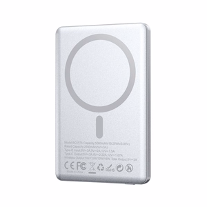 BWOO aluminium magnetic portatīvais lādētājs P75 PD 20W 5000 mAh with digital display and USB-C port sudraba